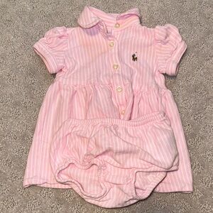 Ralph Lauren 3M Pink Striped Baby Dress with Bloomers